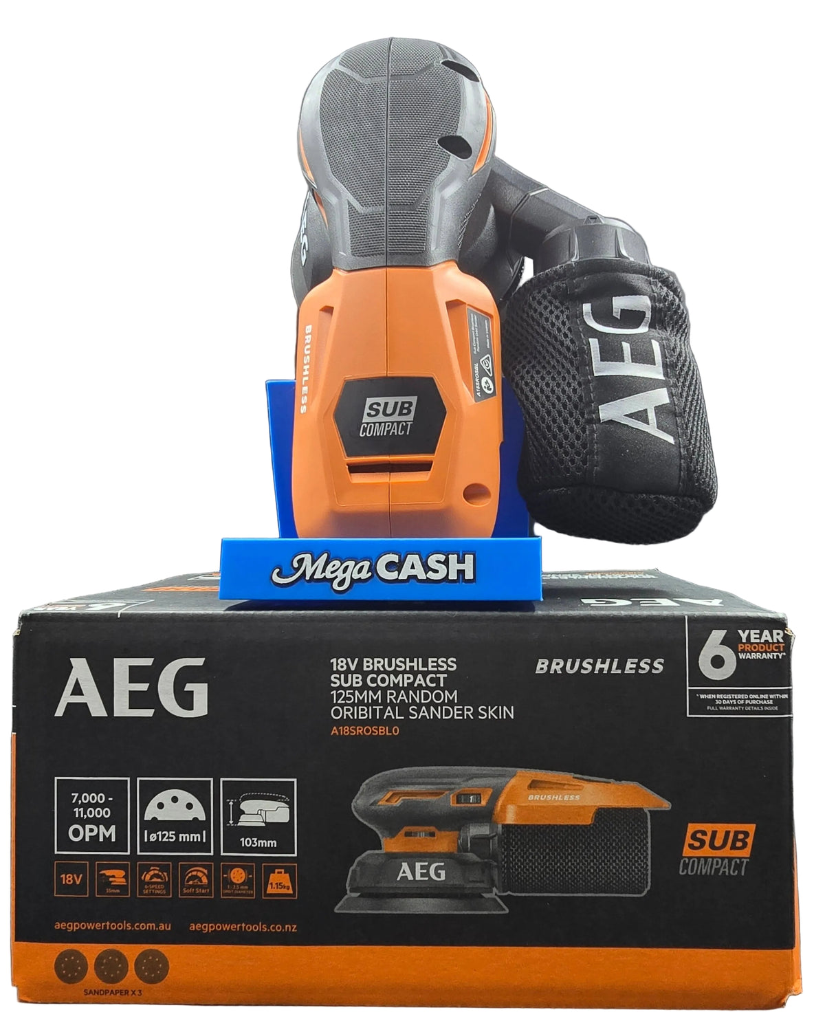 AEG - 18V Brushless Sander (A18SROSBL0) -  With Sanding Pads & With Box