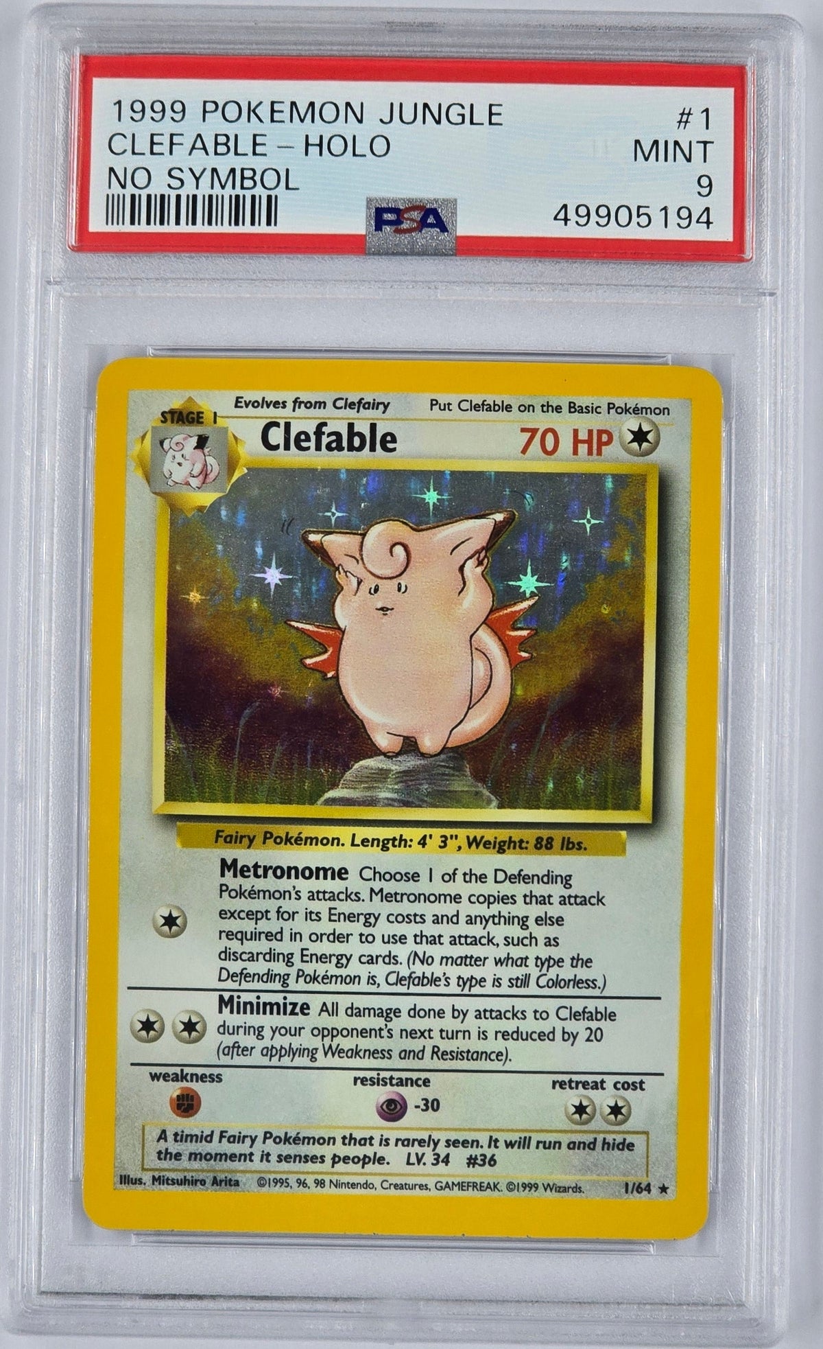 Pokemon - PSA 9 Clefable 1/64 Jungle No Symbol Error
