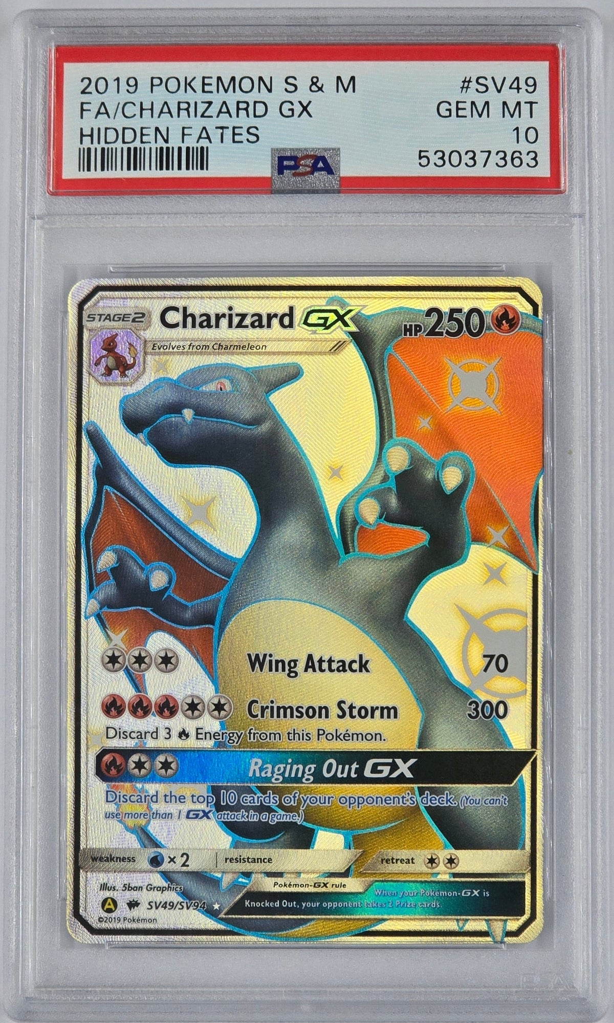 Pokemon - PSA 10 Charizard GX SV49/SV94 Hidden Fates