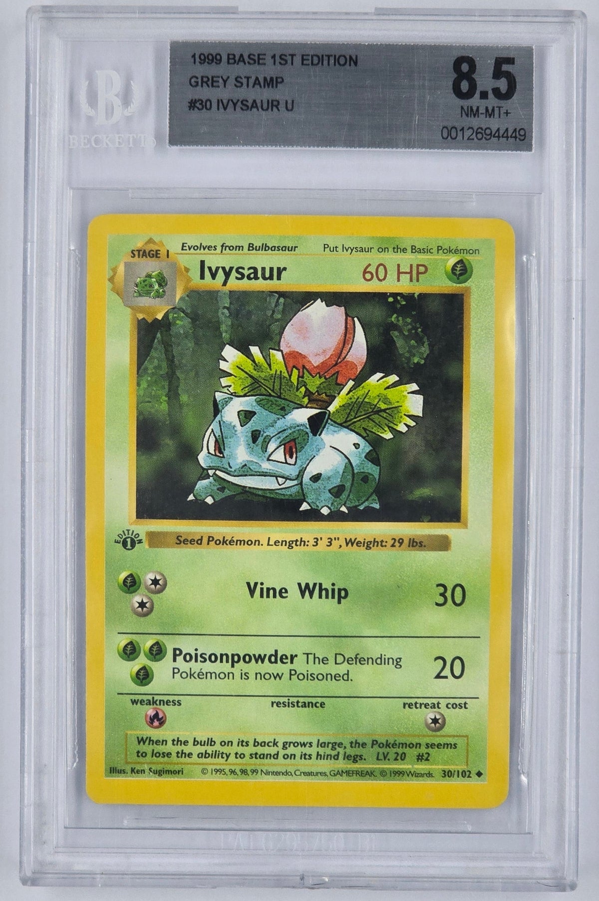 Pokemon - BGS 8.5 1st Edition Ivysaur 30/102 Grey Stamp