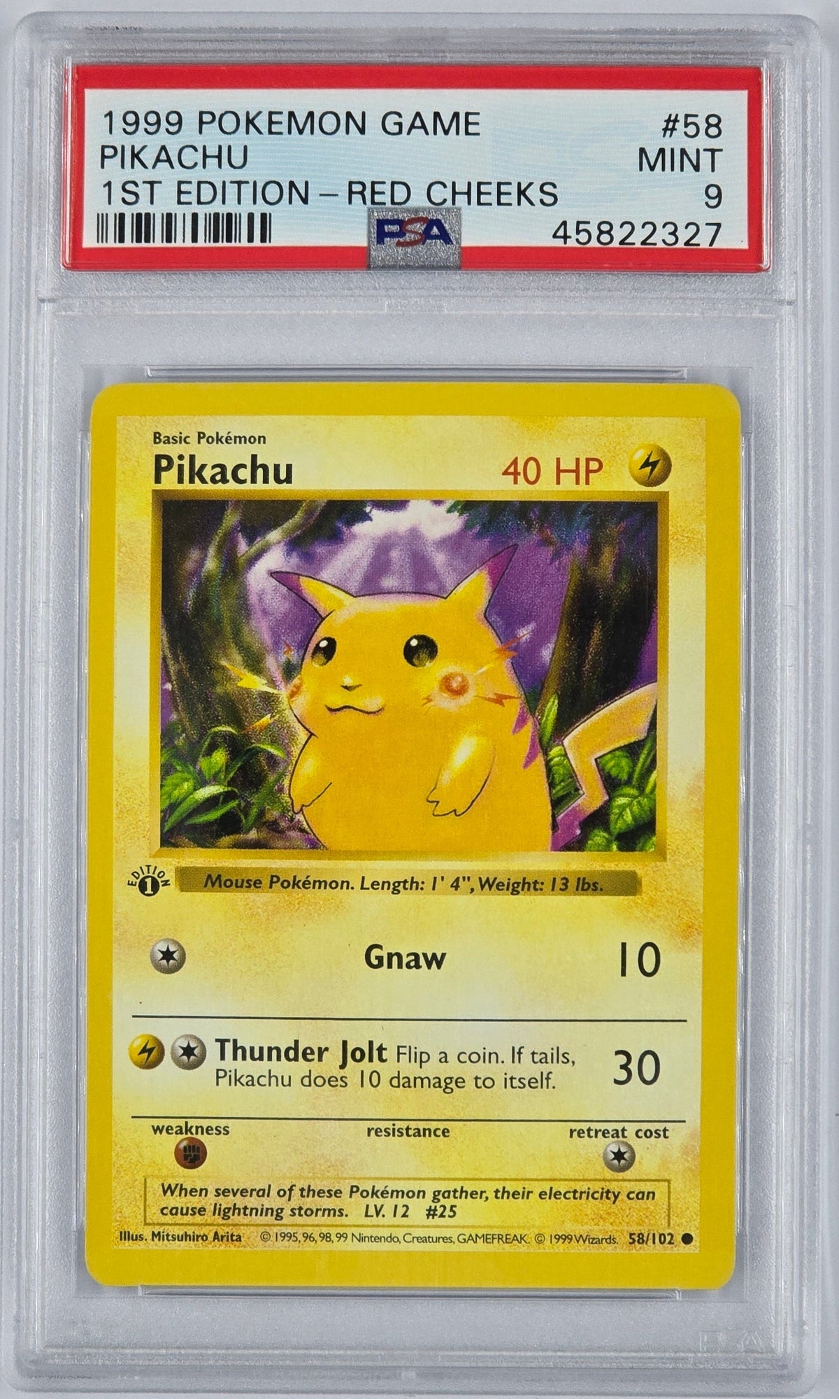 Pokemon - PSA 9 1st Edition Pikachu 58/102 Red Cheeks