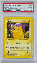Pokemon - PSA 9 1st Edition Pikachu 58/102 Red Cheeks