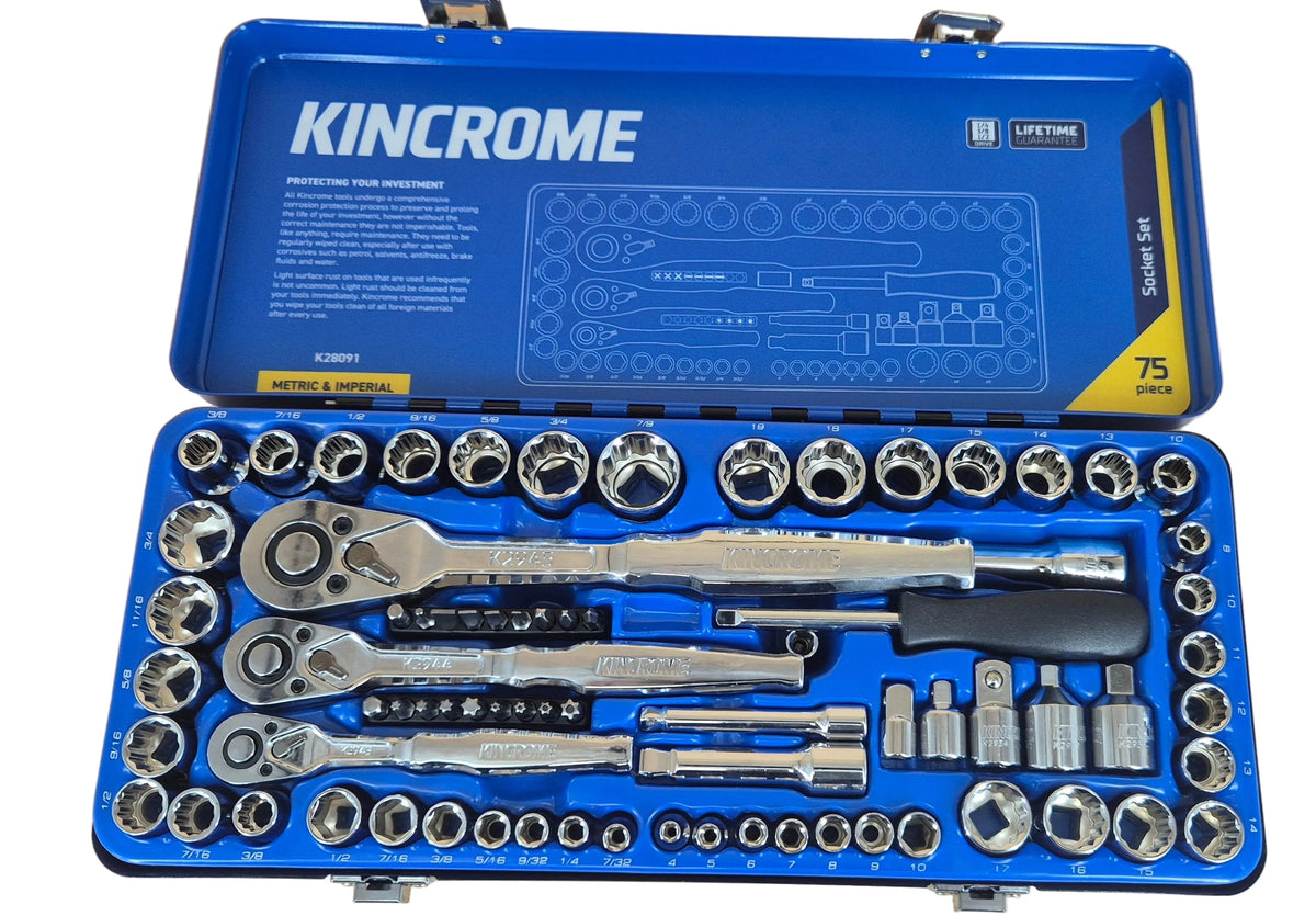 KINCROME TOOLS K28091 75 PIECE IMPERIAL AND METRIC SOCKET SET