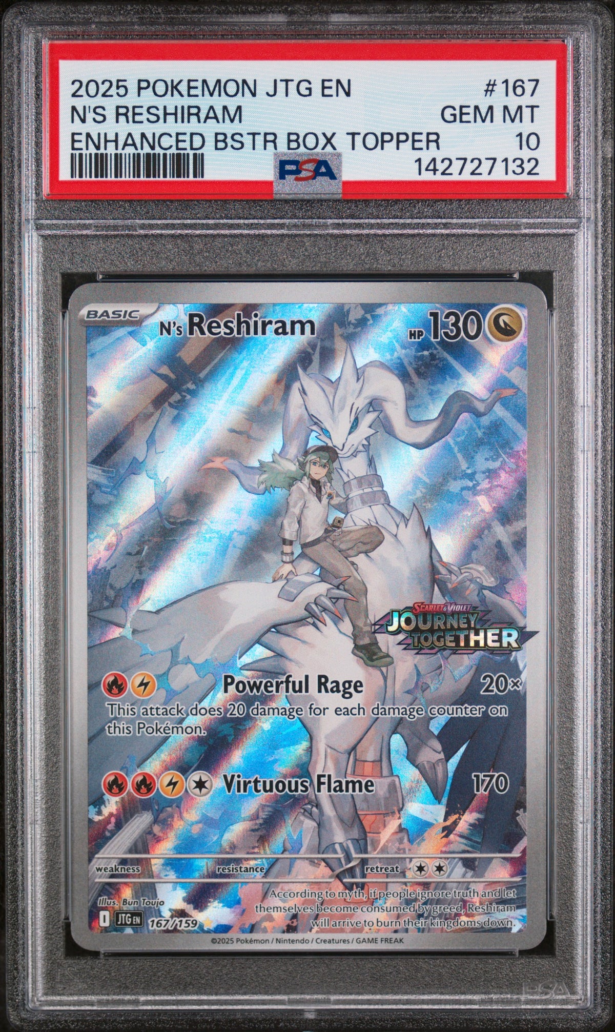 Pokémon 167/159 N's Reshiram (Illustration Rare), Journey Together - PSA 10