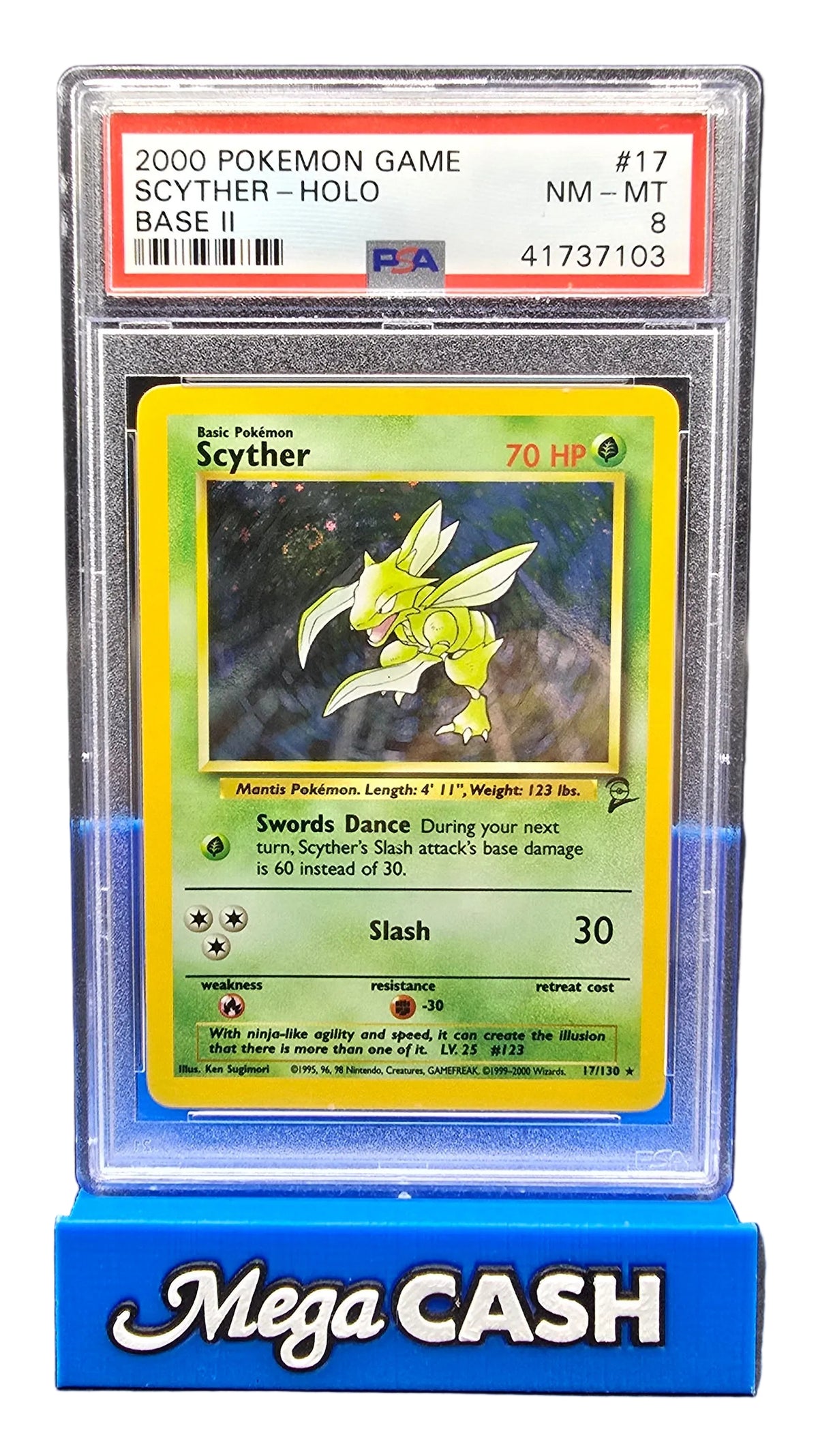 Pokemon- Scyther HOLO - 17/130 - PSA 8 - Base Set 2