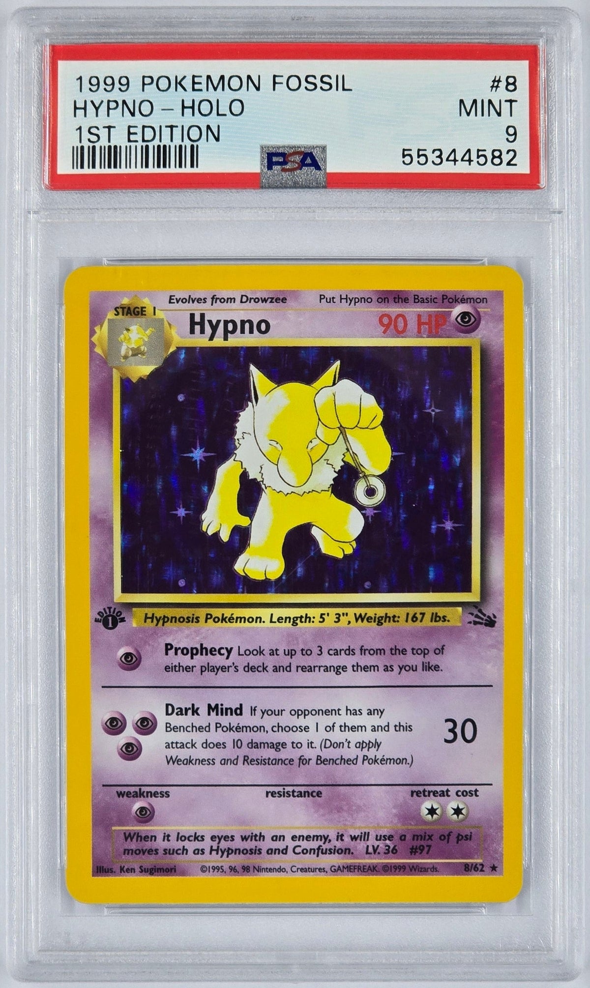 Pokemon - PSA 9 1st Edition Hypno 8/62 Fossil