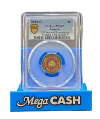 2019-C PCGS MS67 100 Years Of Repatriation Coloured $2 Coin