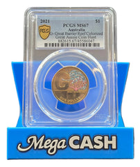 2021 PCGS MS67 G-Great Barrier Reef Colorized Great Aussie Coin Hunt Coloured $1 Coin