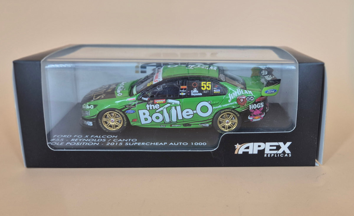 Apex Replicas–1/18 Scale Ford FG X Falcon-2015 The BOTTLE-O Team #55 Reynolds/Canto Bathurst 1000 Scale Model Replica - BOXED