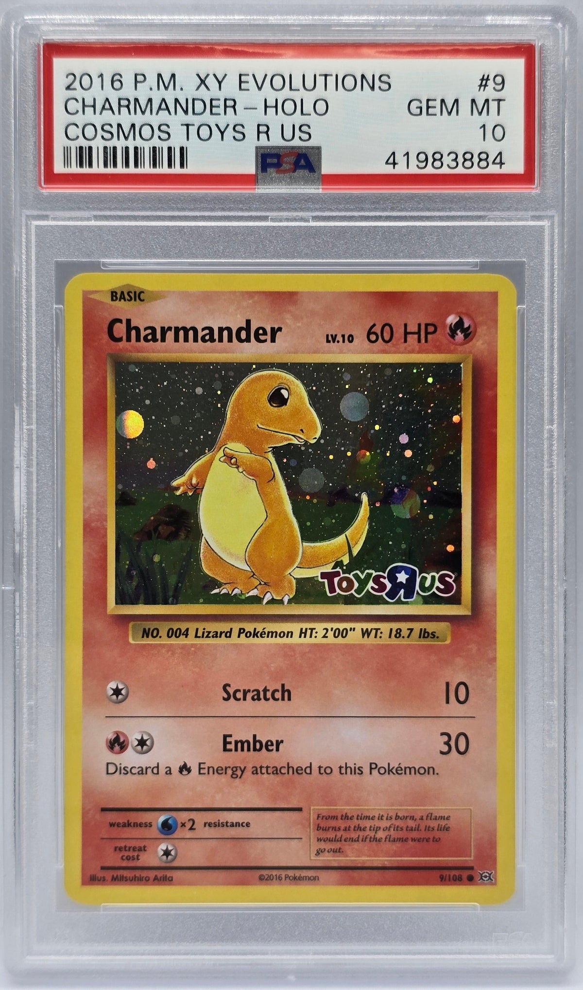 Pokemon - PSA 10 Charmander 9/108 Toys R Us Cosmos - XY Evolutions