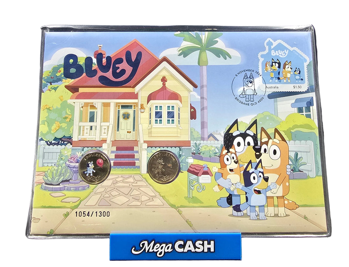 RAM - 2024 Bluey 2 $1 Coin Set - Limited Edition 1054/1300 - Coloured Bluey Coin