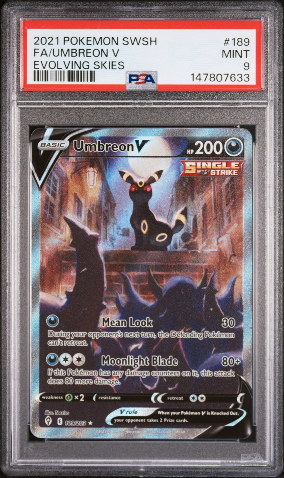 Pokémon - Umbreon V 189/203 - Evolving Skies - PSA 9