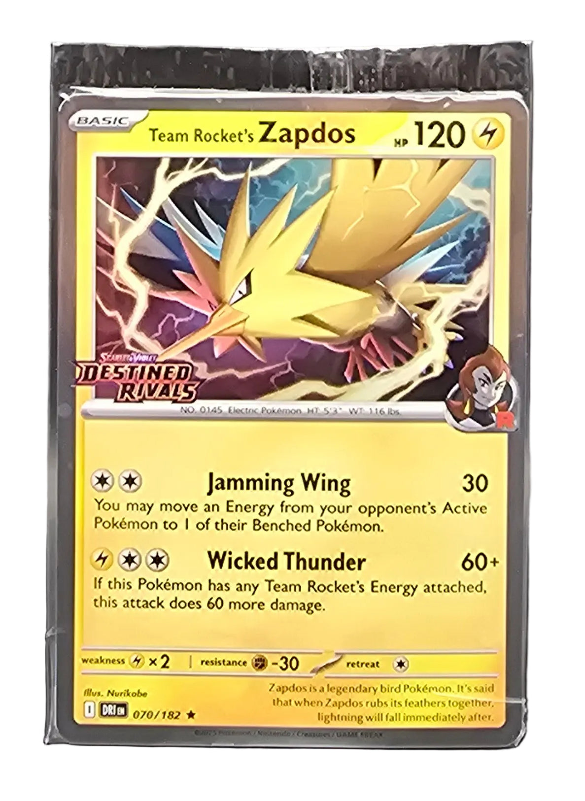 Pokémon - 070/182 - Team Rocket's Zapdos - Destined Rivals - Stamped Promo Sealed - Asia Exclusive
