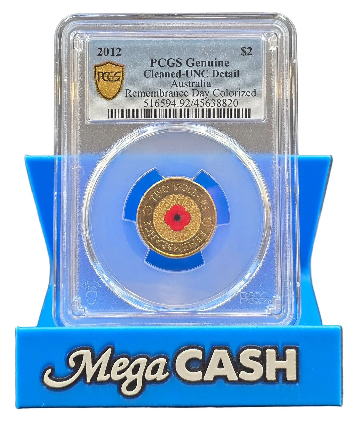 2012 PCGS Genuine Cleaned-UNC Detail Remembrance Day Colorized - Red Poppy Coloured $2 Coin