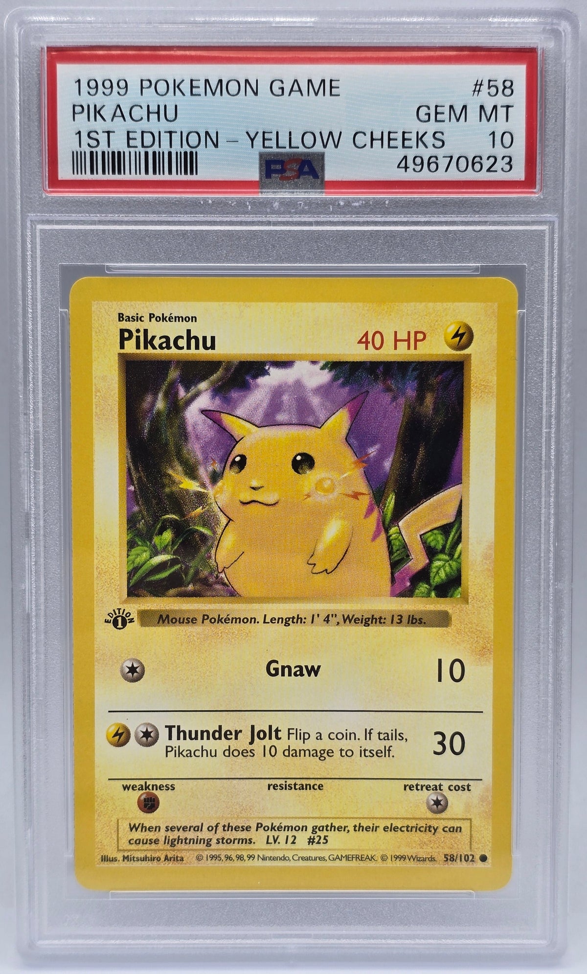 Pokemon - PSA 10 1st Edition Pikachu 58/102 Yellow Cheeks Pokemon Base Set