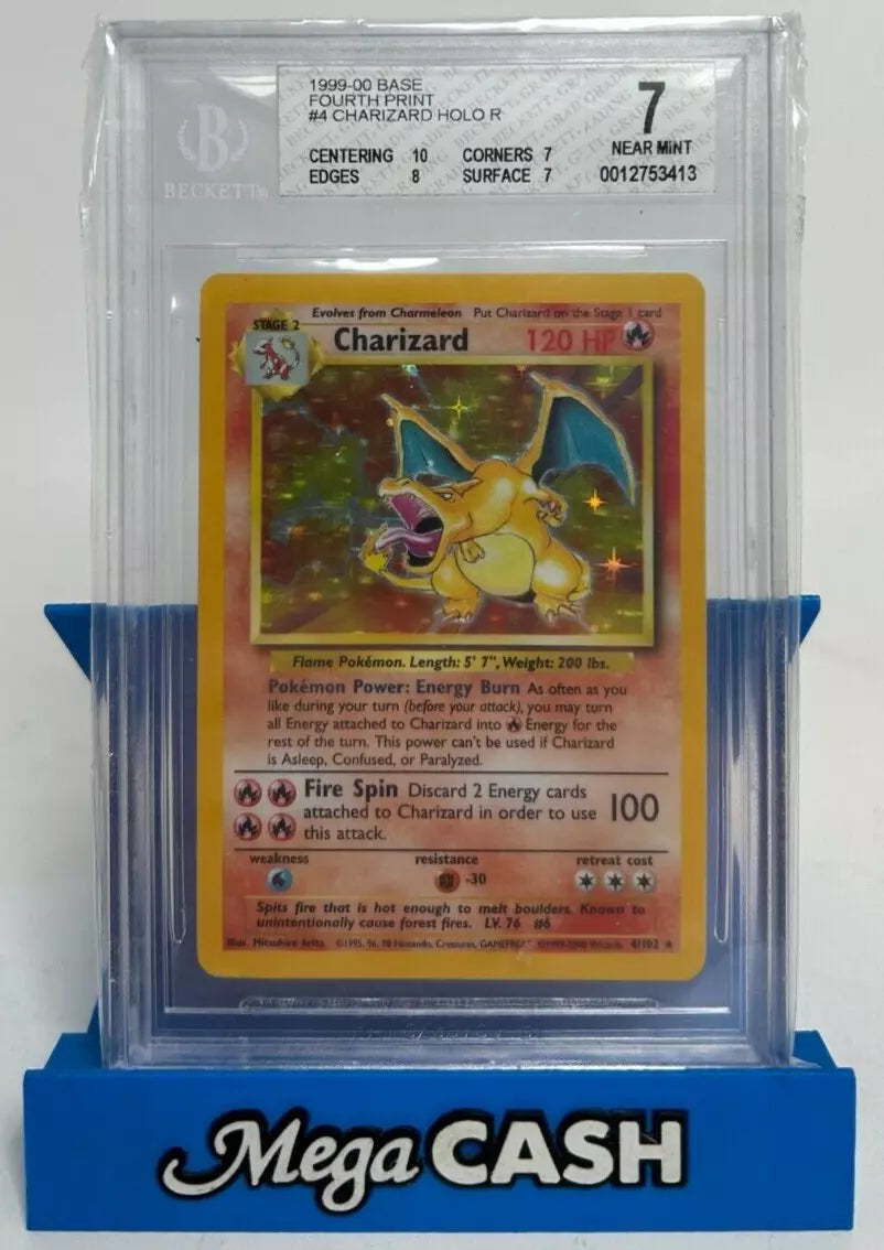 1999 Charizard 4/102 Holo Rare Base Set Fourth Print - Beckett BCCG 7 Near Mint