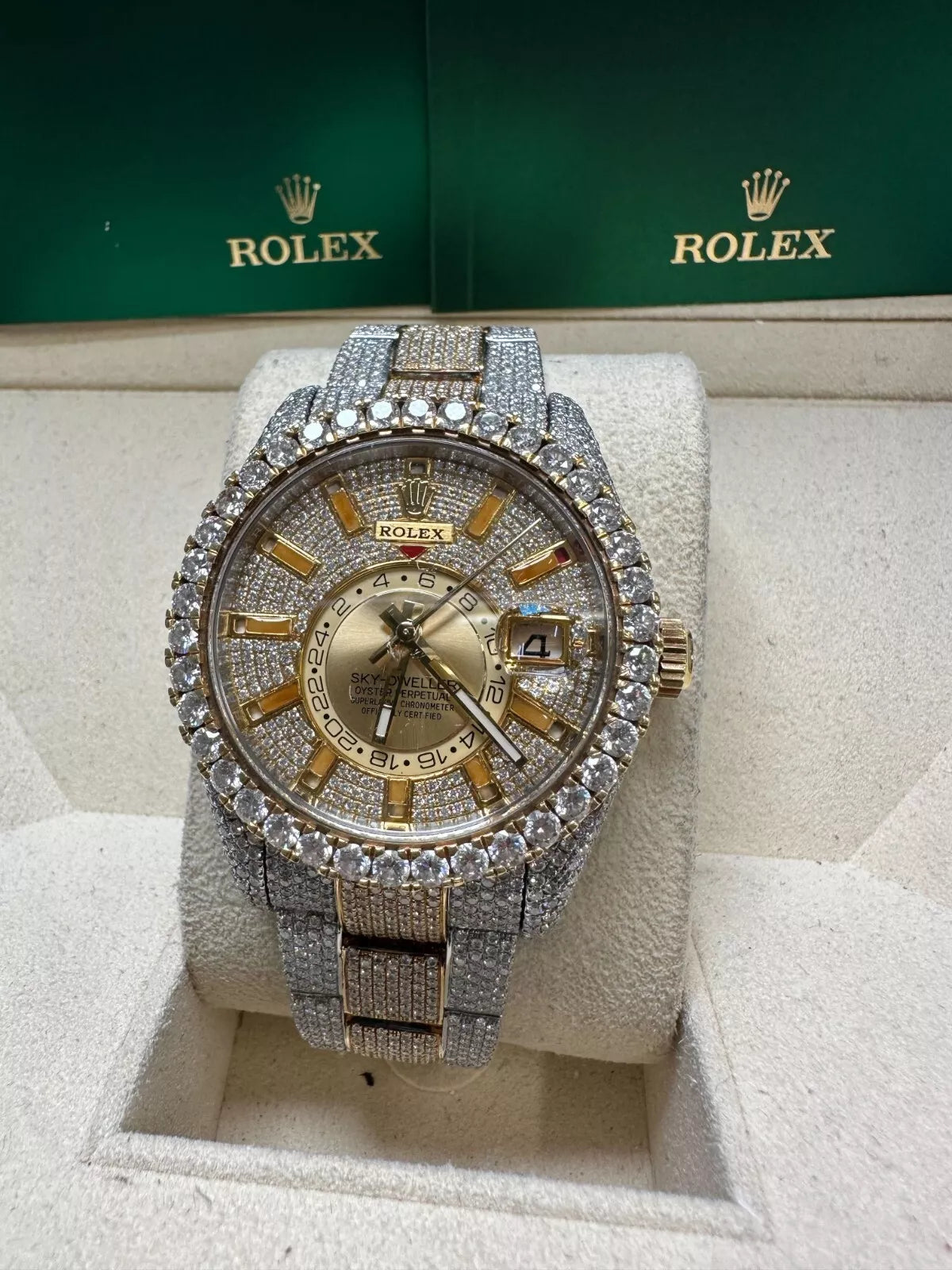 2017 "Iced-Out" Rolex Sky Dweller 42mm Two Tone Steel & Yellow - 326933