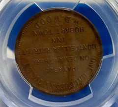 1857 KM-Tn273 W.D. Wood Hobart, Tasmania Tk 1/2D Token - PCGS MS63BN