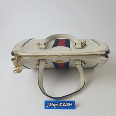 Gucci White Leather Small Ophidia Web Top Handle Tote