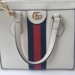 Gucci White Leather Small Ophidia Web Top Handle Tote