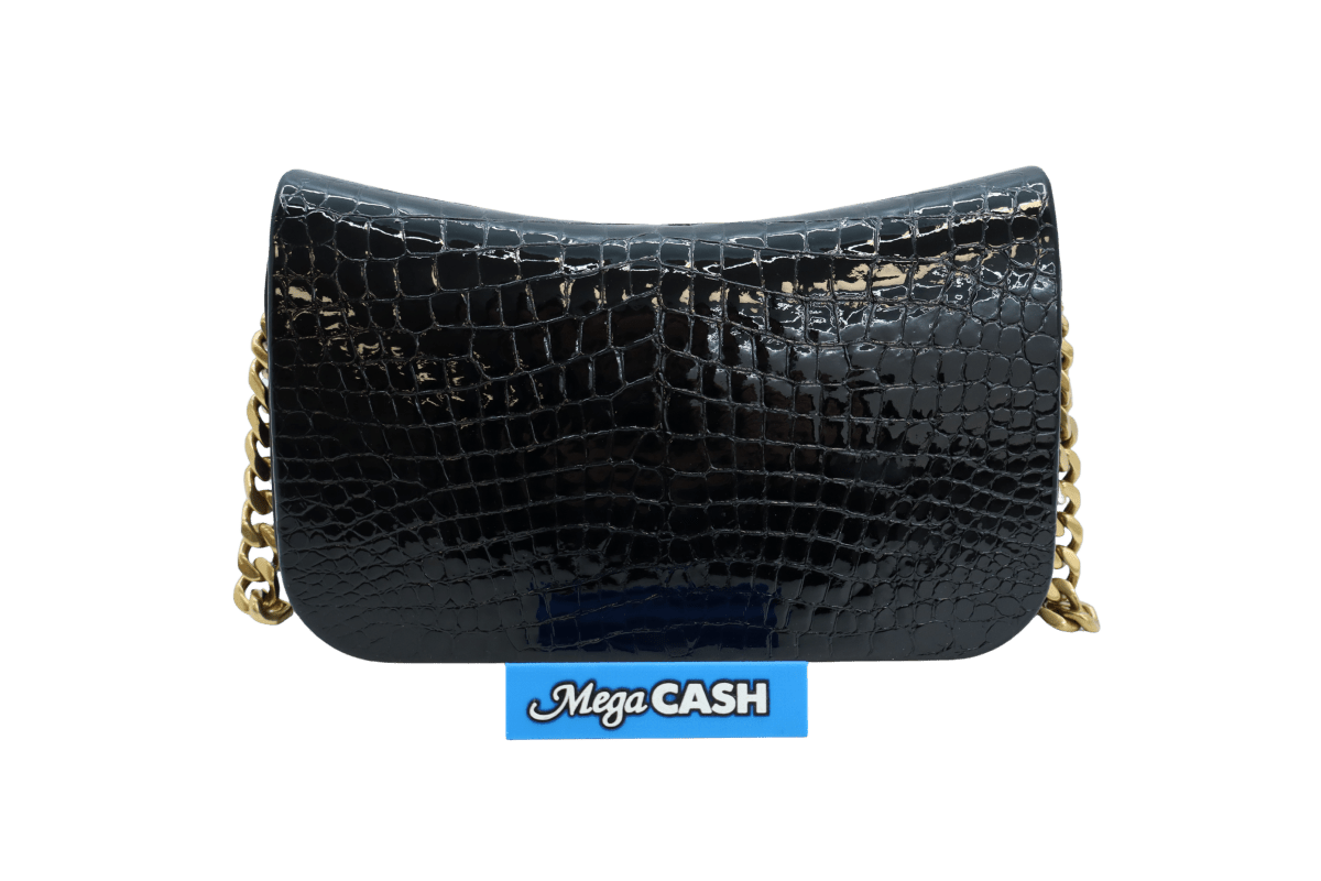 Saint Laurent Elise Shoulder Bag in Alligator-Embossed Patent Leather - Mega Cash Sydney