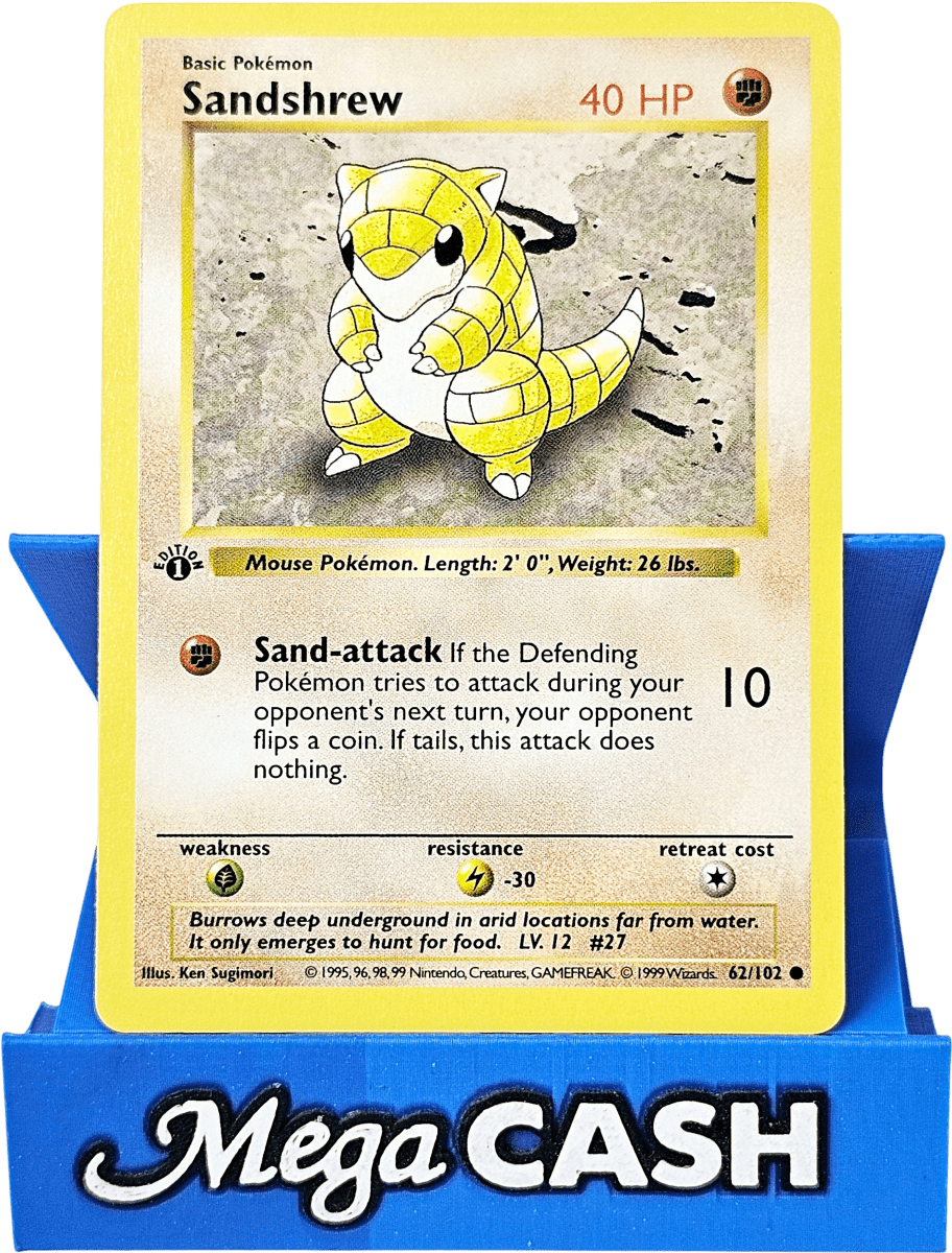 Sandshrew 62/102 First 1st Edition Shadowless Base Set 1999 NM - Mega Cash Sydney