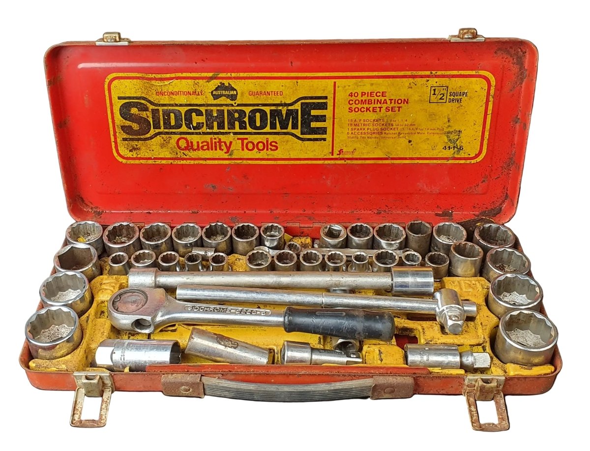 SIDCHROME - 40 Piece Combination Socket Set - 1/2" Square Drive - Vintage - Mega Cash Sydney