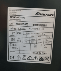 Snap-On - Monomig 196 - Mig Welder Single Phase 240V - Mega Cash Sydney
