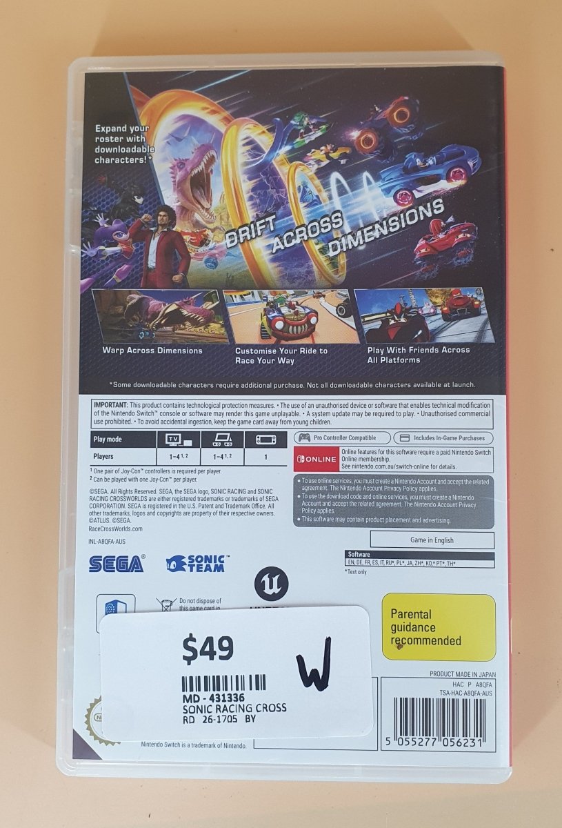 Sonic Racing Cross Worlds - Nintendo Switch Game - Mega Cash Sydney