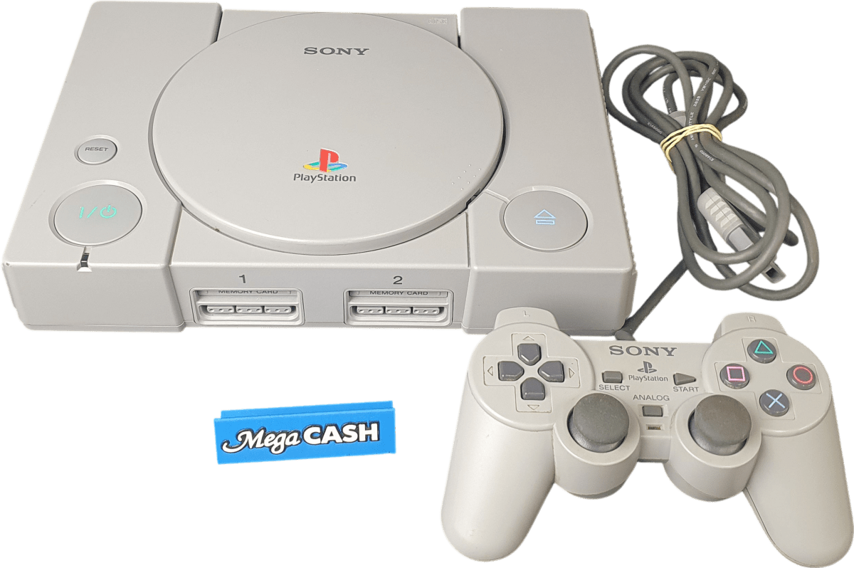 SONY PLAYSTATION CONSOLE (PS1) - SCPH - 7502 - WITH POWER CABLE & AV CABLES & CONTROLLER - Mega Cash Sydney