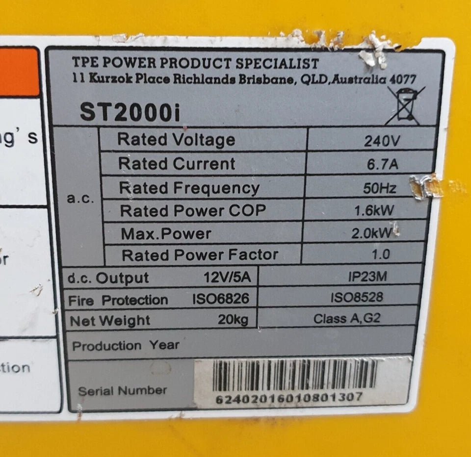 STANLEY - ST2000i - 2KVA Inverter Generator - Mega Cash Sydney