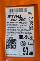 STIHL - 36V Battery Powered Blower - BGA200 & Backpack Battery - AR 3000 L - Mega Cash Sydney