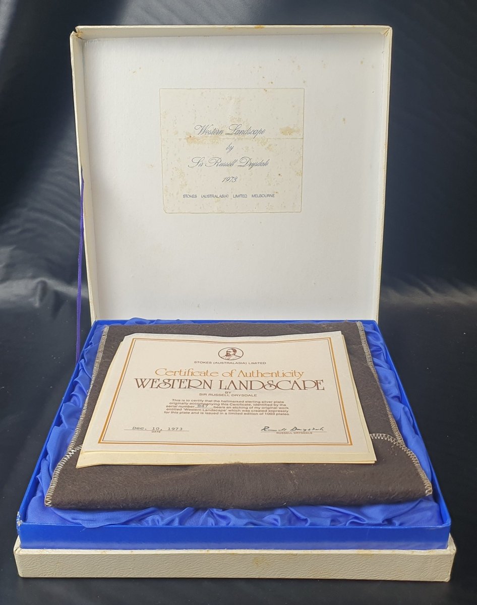 STOKES AUSTRALIASIA PLATE - ANTIQUE RUSSELL DRYSDALE THE HALLMARKED STERLING SILVER PLATE WITH CERTIFICATE - 200 grams - Mega Cash Sydney