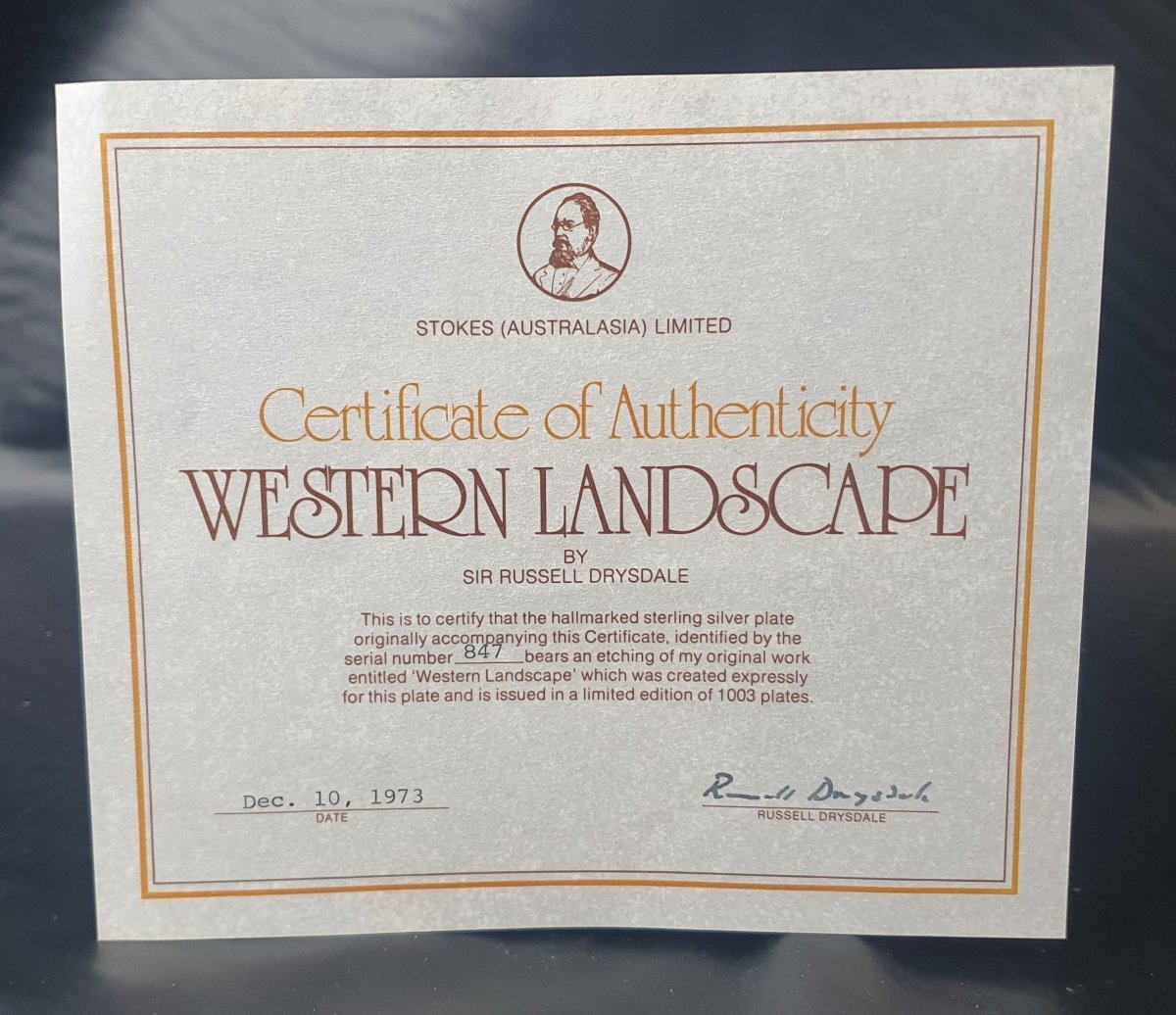 STOKES AUSTRALIASIA PLATE - ANTIQUE RUSSELL DRYSDALE THE HALLMARKED STERLING SILVER PLATE WITH CERTIFICATE - 200 grams - Mega Cash Sydney