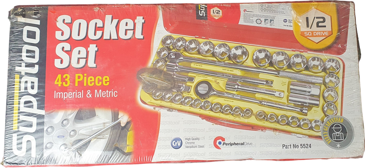 SUPATOOL - 43 Piece Socket Set - Imperial & Metric - 5524 - Mega Cash Sydney