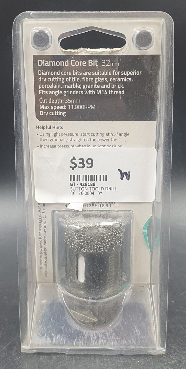 Sutton - H1160320 - Diamond Core Bit 32mm 35mm x M14 Thread - Mega Cash Sydney