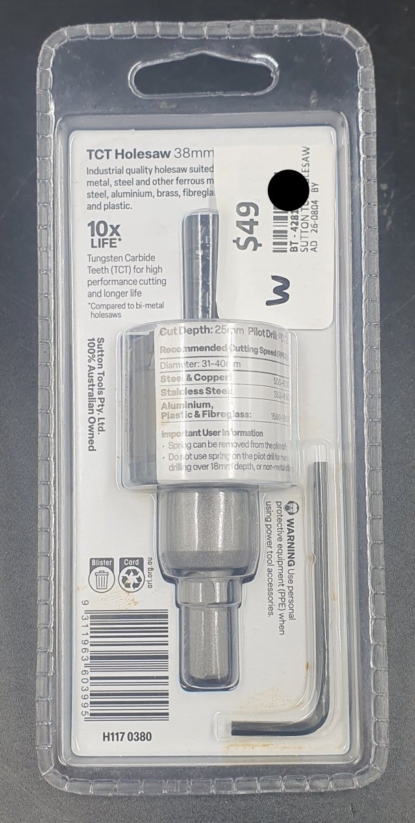 Sutton Tools 38mm TCT Holesaw - Mega Cash Sydney