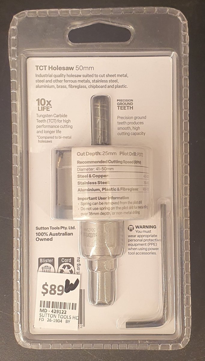 Sutton Tools 50mm TCT Holesaw - Mega Cash Sydney