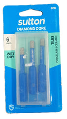 Sutton Tools - Diamond Core Drill Bits 6mm, Wet & Dry Tile Cutting, 3 Pack - Mega Cash Sydney
