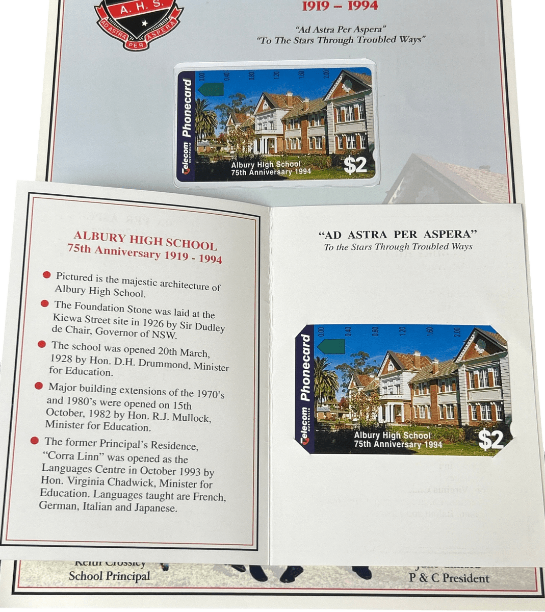 Telecom $2 Phonecard Albury High School 1919 - 1994 - Mega Cash Sydney
