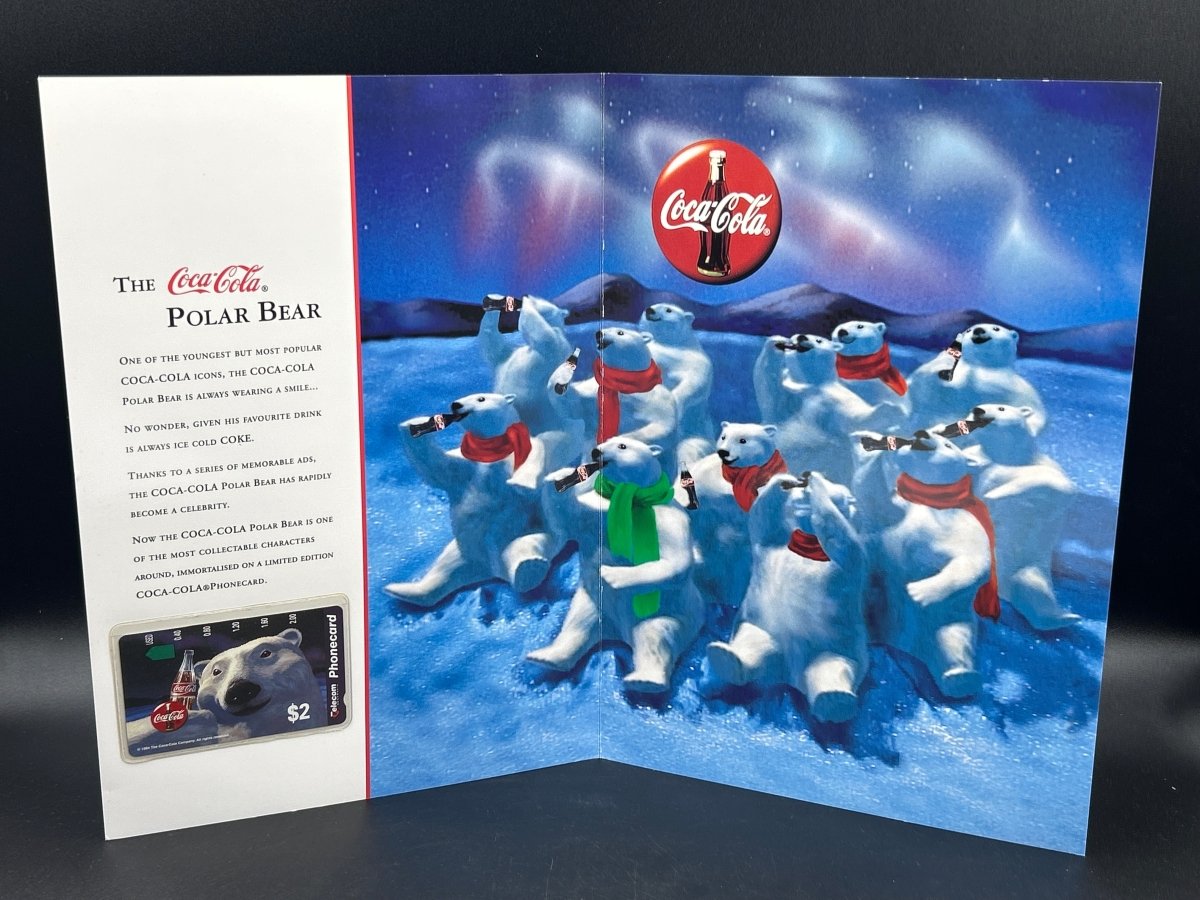 Telecom Coca - Cola Limited Edition $2 Phonecards Pair - 1994 Christmas/ Polar Bear - Mega Cash Sydney