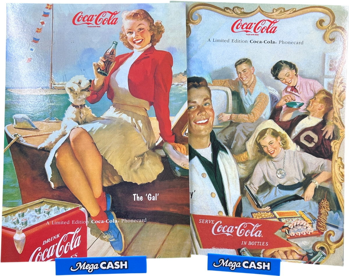 Telstra Coca - Cola Limited Edition $5 Phonecard Pair - “The Gal & The Guy” - Mega Cash Sydney