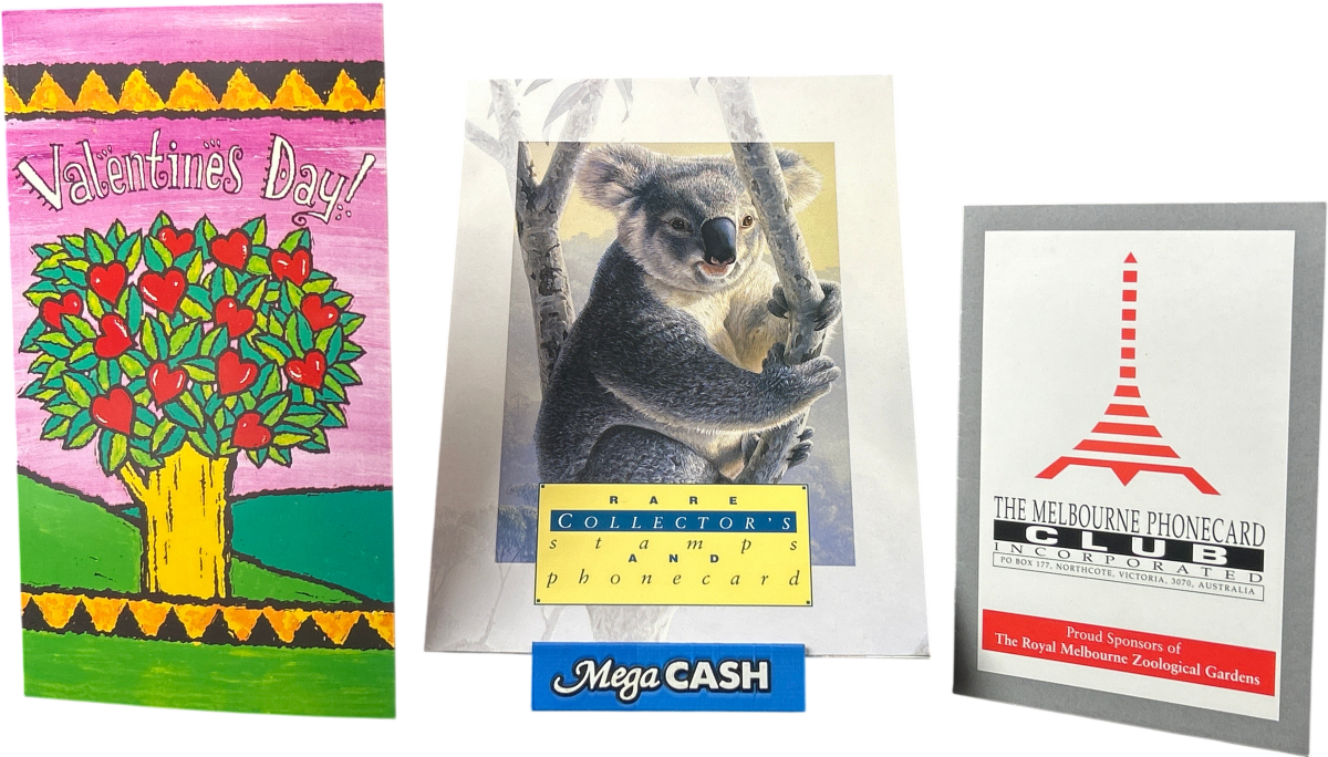 Telstra / Telecom $5 3 Card Set - Nature Conservation Agency / Red Lace Wing / Valentines Day - Mega Cash Sydney