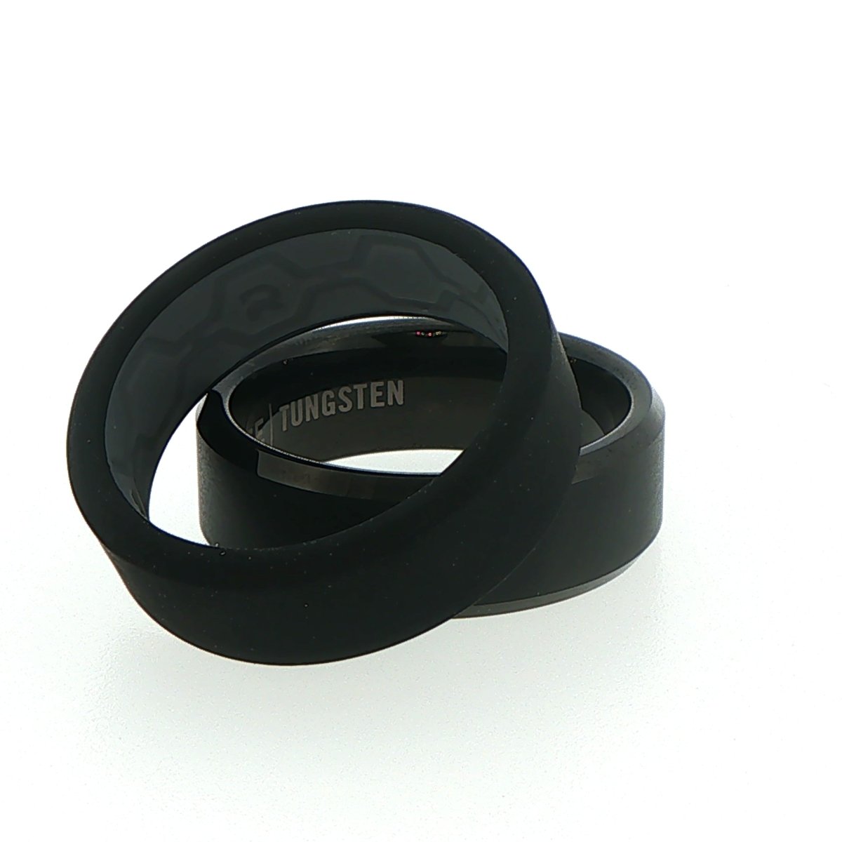 The Ridge - Men’s Royal Black Beveled Tungsten / Silicon Ring - US Size 11 - Mega Cash Sydney