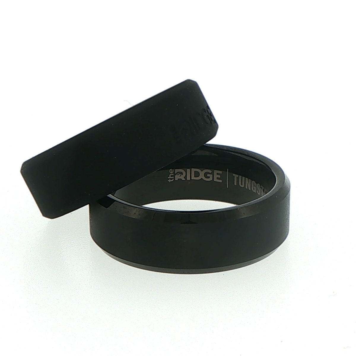 The Ridge - Men’s Royal Black Beveled Tungsten / Silicon Ring - US Size 11 - Mega Cash Sydney