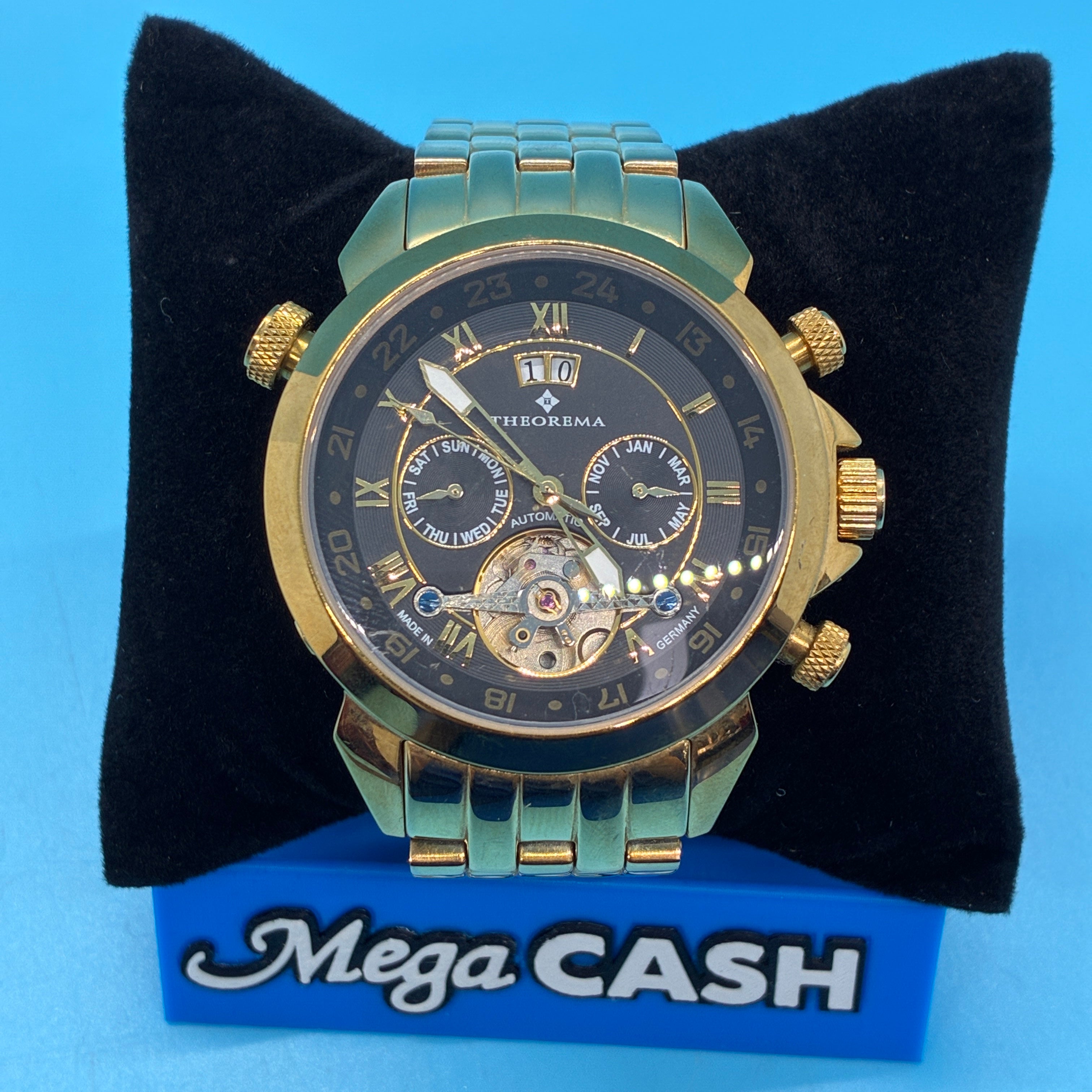 THEOREMA CASABLANCA MENS AUTOMATIC MOVEMENT WATCH - GOLD COLOUR METAL STRAP - GM - 3005 - Mega Cash Sydney