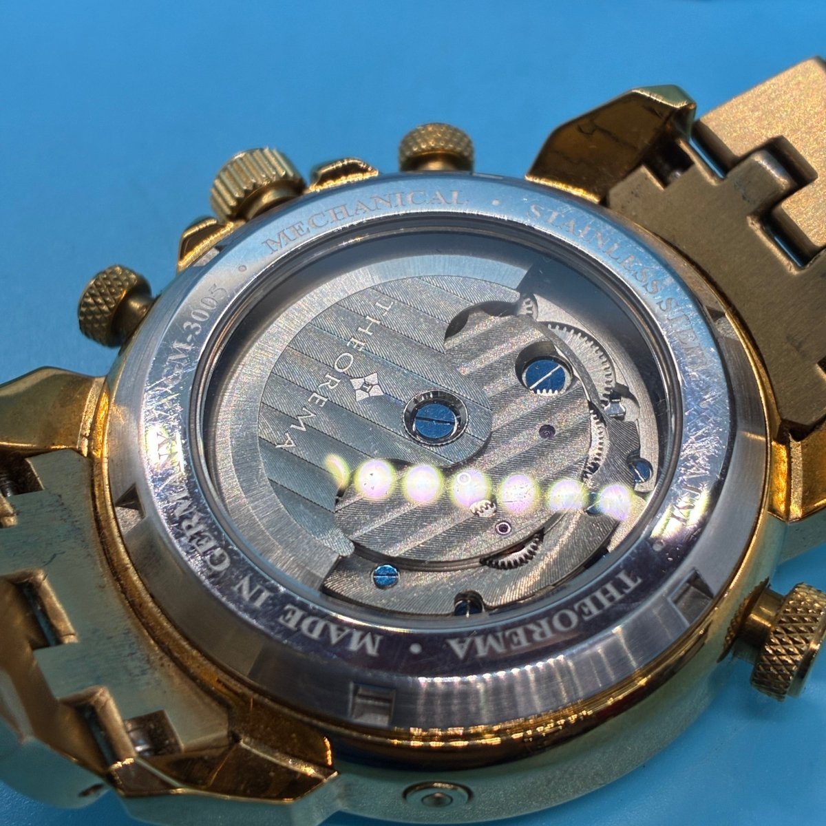 THEOREMA CASABLANCA MENS AUTOMATIC MOVEMENT WATCH - GOLD COLOUR METAL STRAP - GM - 3005 - Mega Cash Sydney
