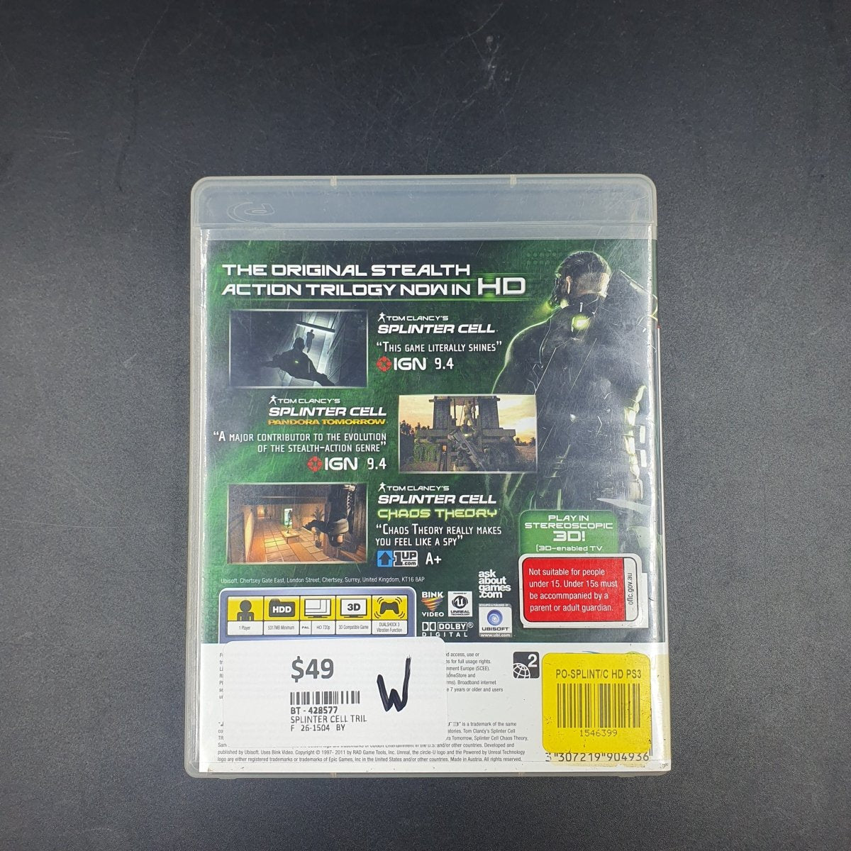 Tom Clancy's - Classics HD - Splinter Cell - Trilogy - PlayStation 3/PS3 Game - Mega Cash Sydney