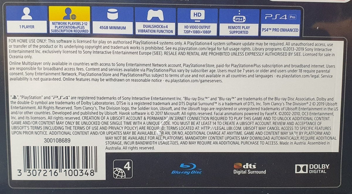 Tom Clancy’s - The Division 2 - Lincoln Edition - PS4 (Playstation 4) Game - Mega Cash Sydney