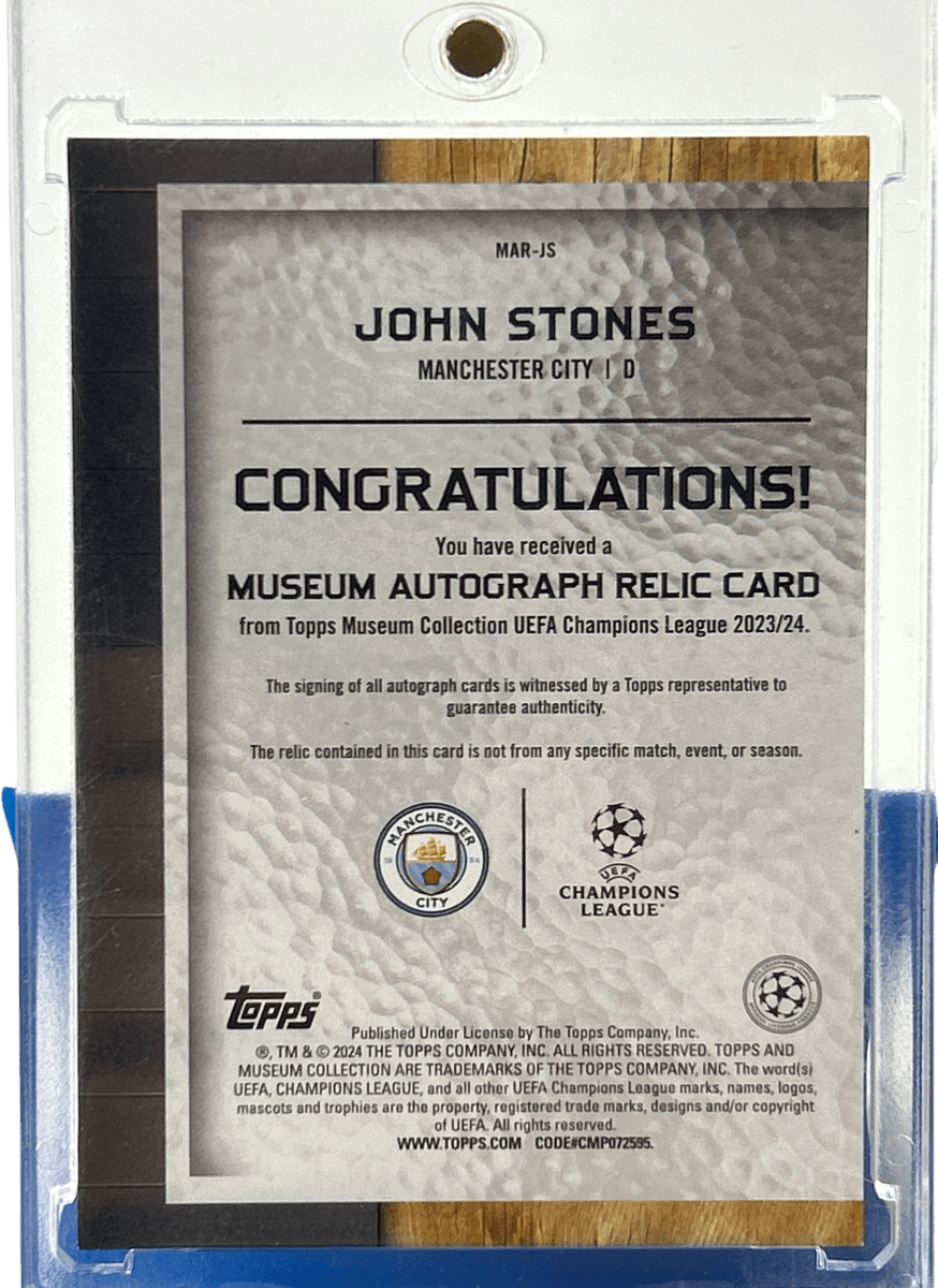 Topps John Stones Museum Autograph Relic Card MAR - JS 04/25 - Mega Cash Sydney